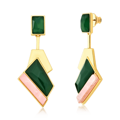 Brinco Chuva - Ágata Verde e Quartzo Rosa — ângulo 1