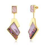 Brinco Chuva - Ametista e Drusa Multicolorida — Ouro 18K | Aimer Joias | maxi brinco semijoia feminina