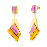 Brinco Chuva - Cristal Multicolorido e Feldspato Amarelo — Ouro 18K | Aimer Joias | maxi brinco semijoia feminina
