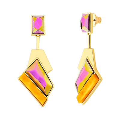 Brinco Chuva - Cristal Multicolorido e Feldspato Amarelo — ângulo 1