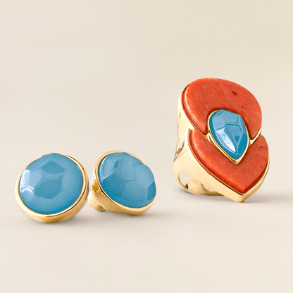 Brinco Classic - Ágata Azul Céu detalhe — Ouro 18K | Aimer Joias | brinco semijoia pedra natural
