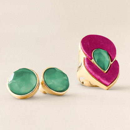 Brinco Classic - Ágata Verde detalhe — Ouro 18K | Aimer Joias | brinco semijoia pedra natural