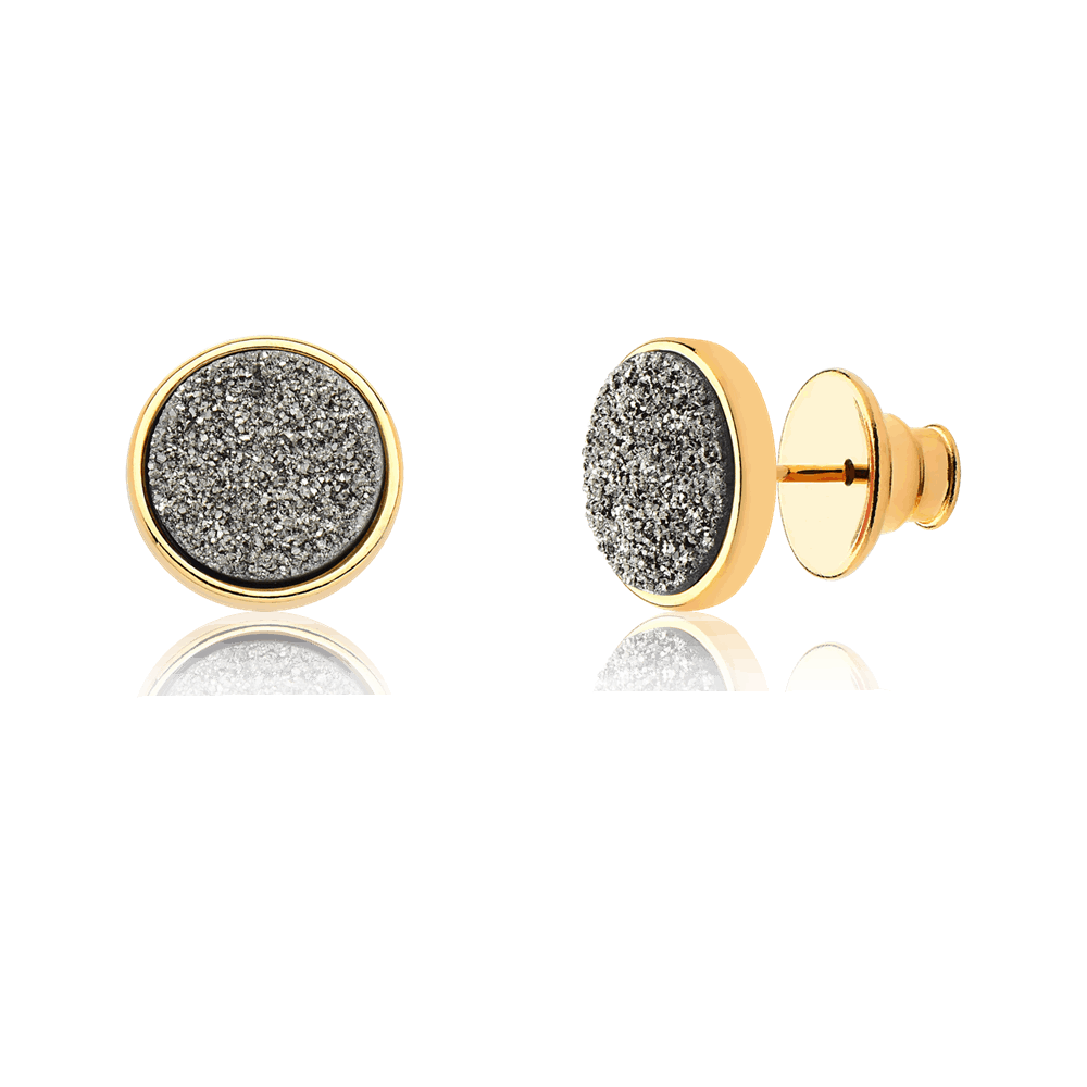 Brinco Classic - Drusa Platina — Ouro 18K | Aimer Joias | brinco semijoia feminina pedra natural