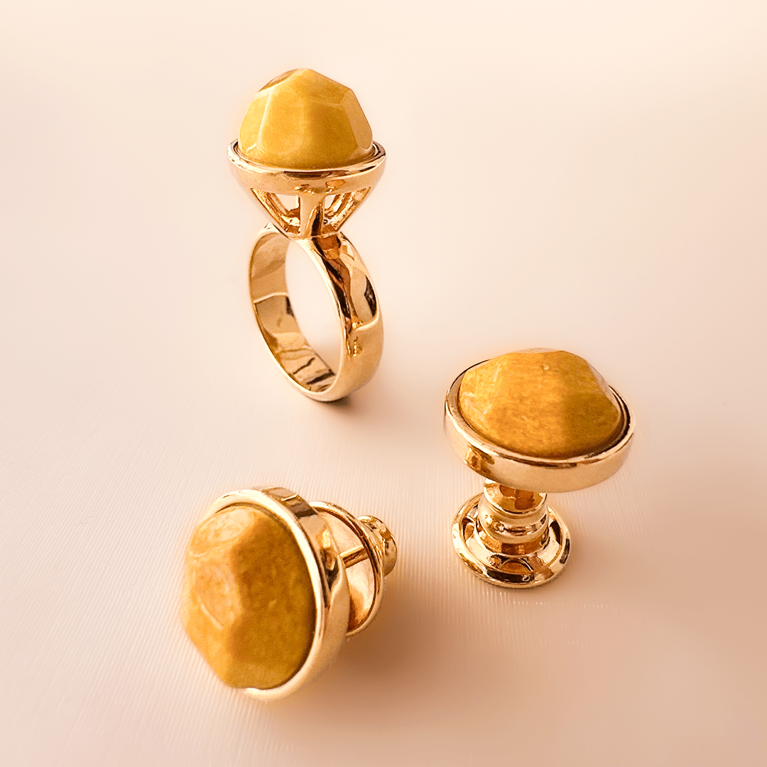 Brinco Classic - Feldspato Amarelo detalhe — Ouro 18K | Aimer Joias | brinco semijoia pedra natural