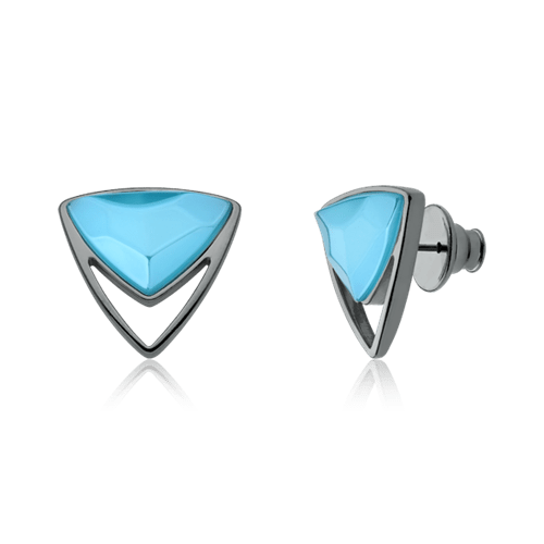 Brinco Equilíbrio - Ágata Azul Céu — Ródio Negro | Aimer Joias | brinco semijoia feminina pedra natural