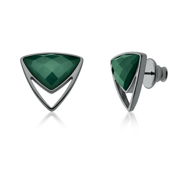 Brinco Equilíbrio - Ágata Verde — Ródio Negro | Aimer Joias | brinco semijoia feminina pedra natural