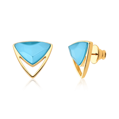 Brinco Equilíbrio - Ágata Azul Céu — Ouro 18K | Aimer Joias | brinco semijoia feminina pedra natural