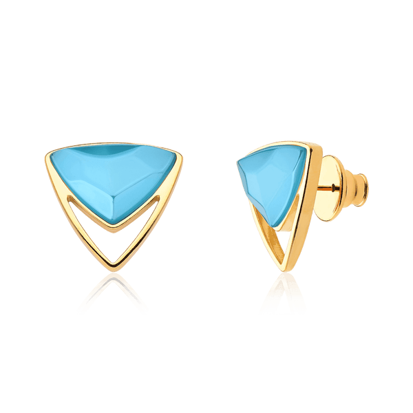 Brinco Equilíbrio - Ágata Azul Céu — Ouro 18K | Aimer Joias | brinco semijoia feminina pedra natural