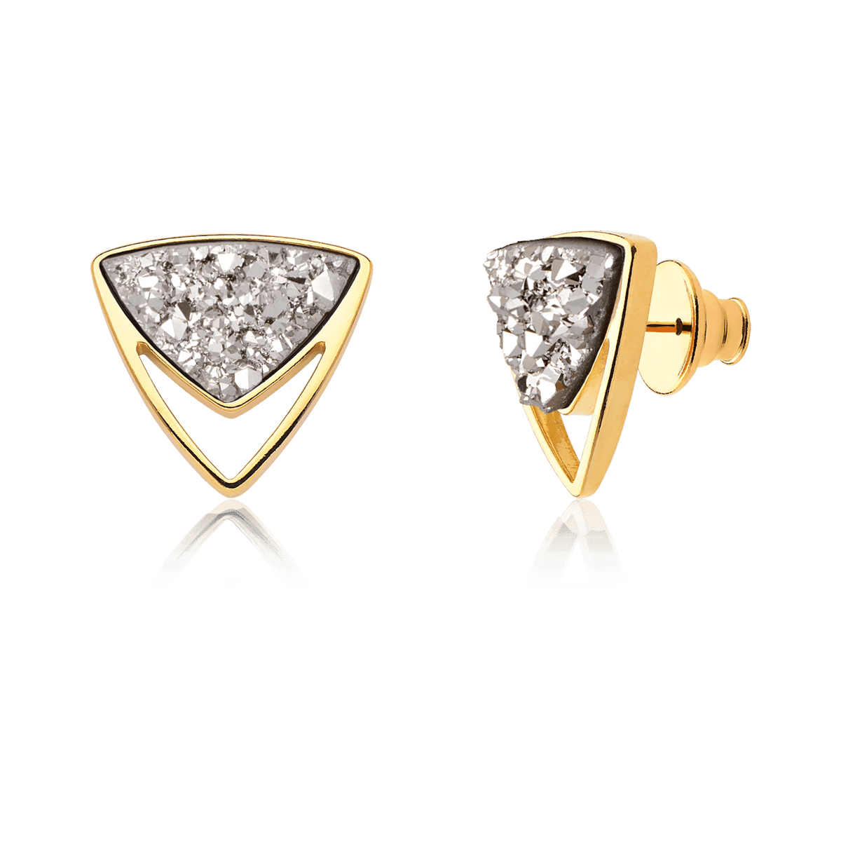 Brinco Equilíbrio - Drusa Platina — Ouro 18K | Aimer Joias | brinco semijoia feminina pedra natural