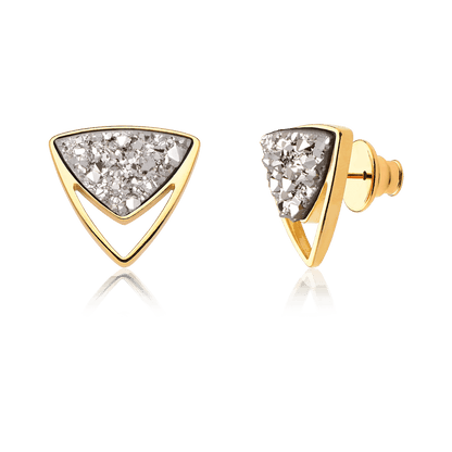 Brinco Equilíbrio - Drusa Platina — Ouro 18K | Aimer Joias | brinco semijoia feminina pedra natural