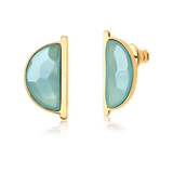 Brinco Escudo - Ágata Azul Céu — Ouro 18K | Aimer Joias | brinco semijoia feminina pedra natural