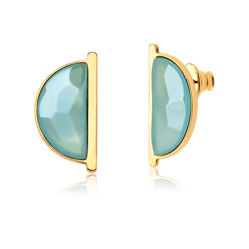 Brinco Escudo - Ágata Azul Céu — Ouro 18K | Aimer Joias | brinco semijoia feminina pedra natural