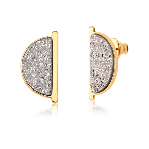 Brinco Escudo - Drusa Platina — Ouro 18K | Aimer Joias | brinco semijoia feminina pedra natural