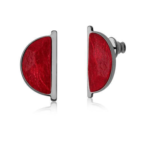 Brinco Escudo - Feldspato Vermelho — Ródio Negro | Aimer Joias | brinco semijoia feminina pedra natural