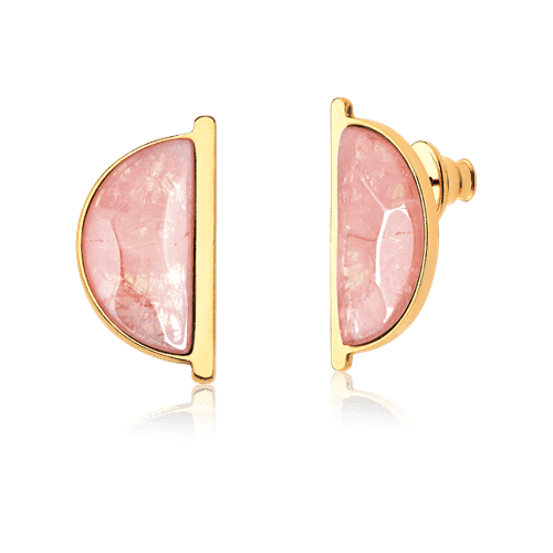 Brinco Escudo - Quartzo Rosa — Ouro 18K | Aimer Joias | brinco semijoia feminina pedra natural