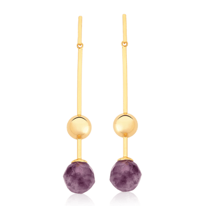 Brinco Fascínio com Ametista em banho ouro 18k | Brinco feminino com pedra natural Aimer Joias