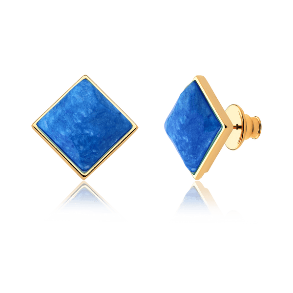 Brinco Lírio - Feldspato Azul Anil — Ouro 18K | Aimer Joias | semijoia feminina pedra natural