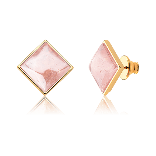 Brinco Lírio - Quartzo Rosa — Ouro 18K | Aimer Joias | semijoia feminina pedra natural