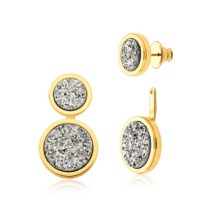 Brinco Nobre com Drusa Platina em banho ouro 18k | Brinco feminino com pedra natural Aimer Joias