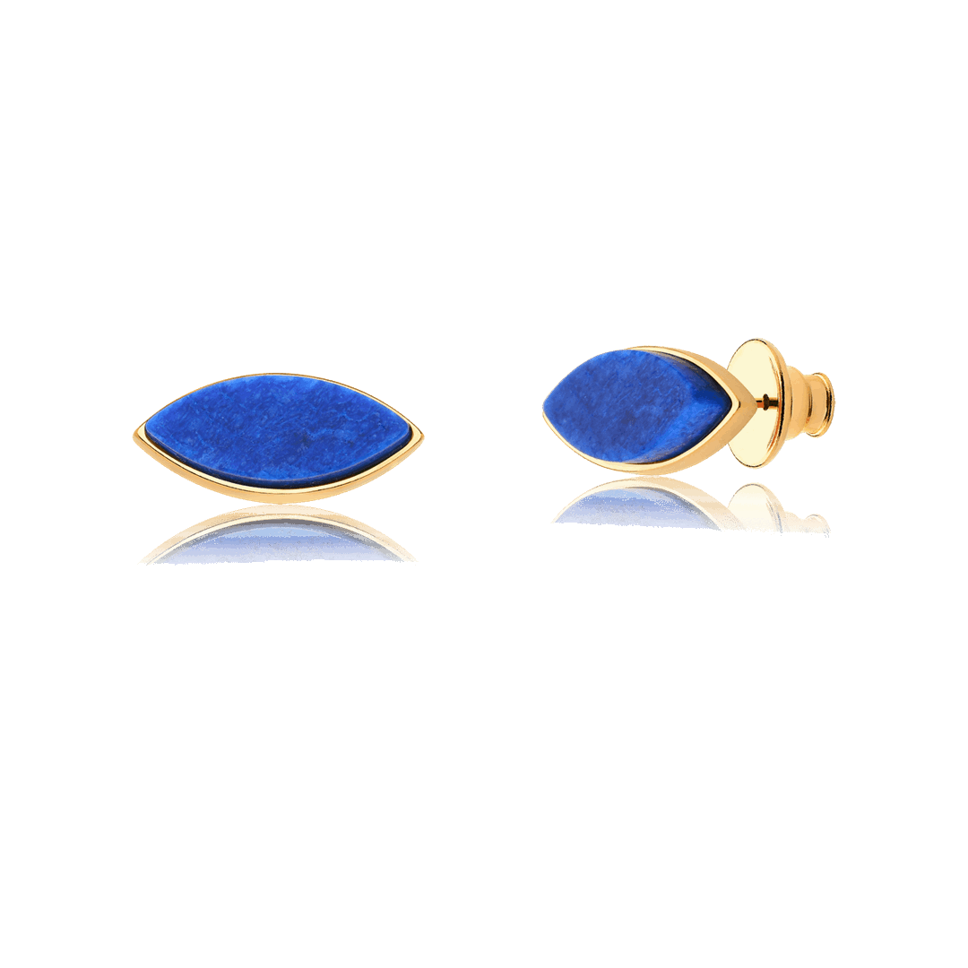 Brinco Pétala - Azul Anil — Ouro 18K | Aimer Joias | semijoia feminina pedra natural