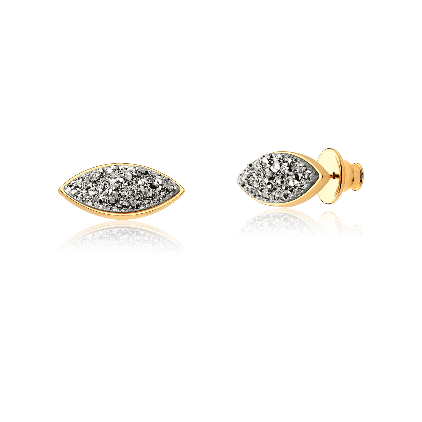 Brinco Pétala - Drusa Platina — Ouro 18K | Aimer Joias | semijoia feminina pedra natural