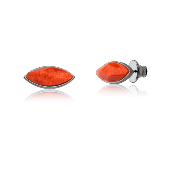 Brinco Pétala - Feldspato Laranja — Ródio Negro | Aimer Joias | semijoia feminina pedra natural