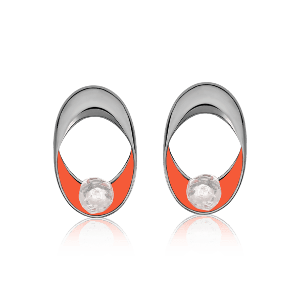 Brinco Sinergia - Esmaltado Laranja/Cristal de Rocha Semijoias de luxo e design exclusivo