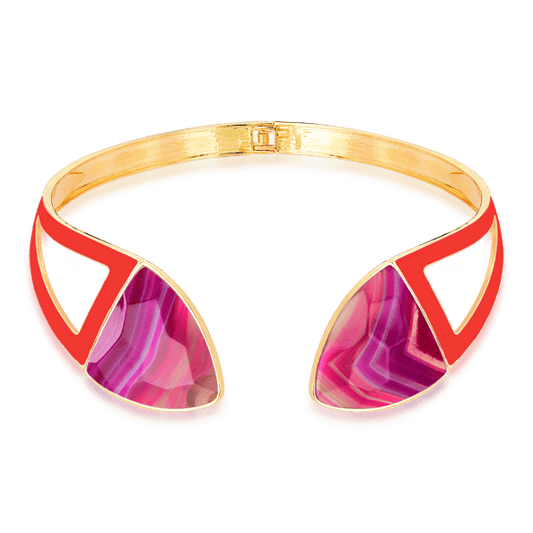 Choker Makeda - Ágata Rosa Pink Listrada Semijoias de luxo e design exclusivo