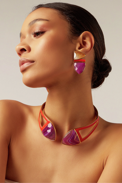 Choker Makeda - Ágata Rosa Pink Listrada — ângulo 3
