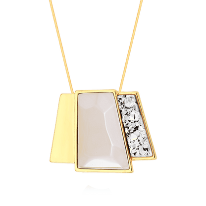 Colar Cascata com Ágata Branca e Drusa Platina | Colar feminino com pedra natural Aimer Joias