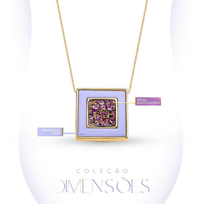 Colar Coragem - Drusa Multicolorida e esmaltação cinza Semijoias de luxo e design exclusivo