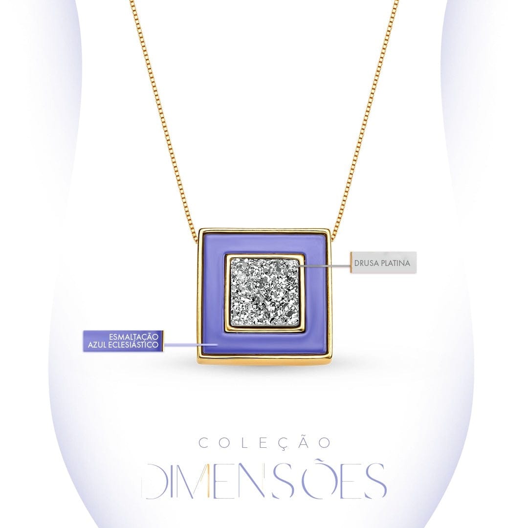 Colar Coragem - Drusa Platina e esmaltação azul eclesiástico Semijoias de luxo e design exclusivo