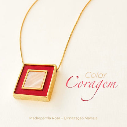 Colar Coragem - Madreperola esmaltação em Marsala Semijoias de luxo e design exclusivo