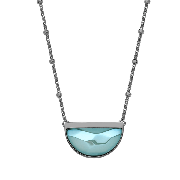 Colar Escudo - Ágata Azul Céu — Ródio Negro | Aimer Joias | semijoia feminina pedra natural