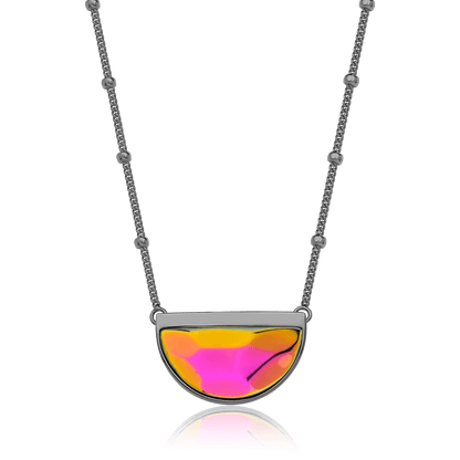 Colar Escudo - Cristal Multicolorido — Ródio Negro | Aimer Joias | semijoia feminina pedra natural