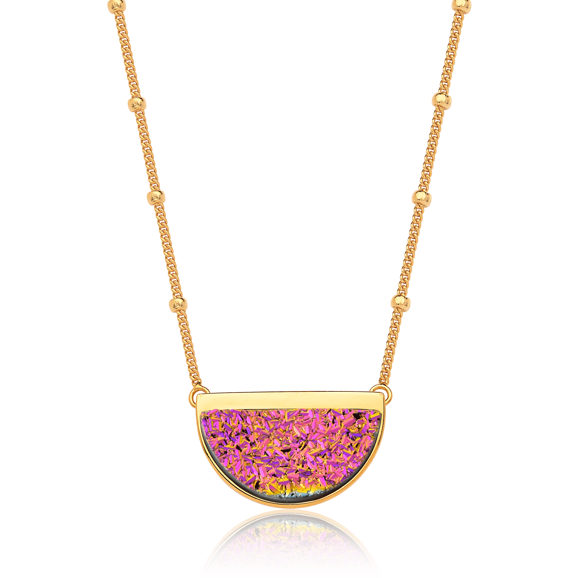 Colar Escudo - Drusa Multicolorida — Ouro 18K | Aimer Joias | semijoia feminina pedra natural