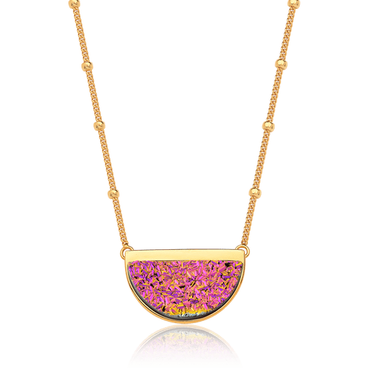 Colar Escudo - Drusa Multicolorida — Ouro 18K | Aimer Joias | semijoia feminina pedra natural
