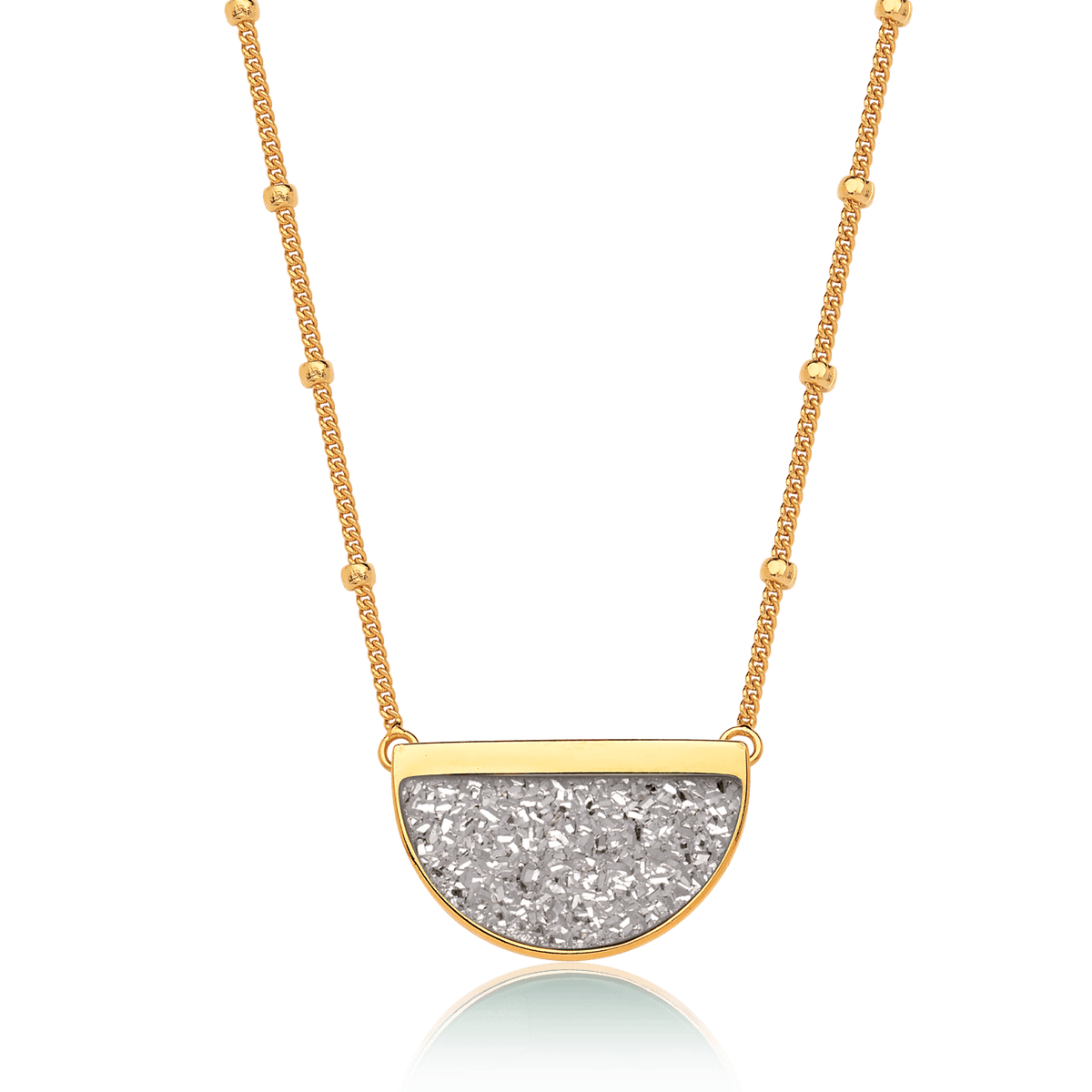 Colar Escudo - Drusa Platina — Ouro 18K | Aimer Joias | semijoia feminina pedra natural