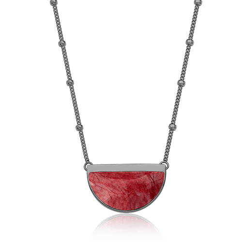 Colar Escudo - Feldspato Vermelho — Ródio Negro | Aimer Joias | semijoia feminina pedra natural