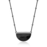 Colar Escudo - Obsidiana Negra — Ródio Negro | Aimer Joias | semijoia feminina pedra natural