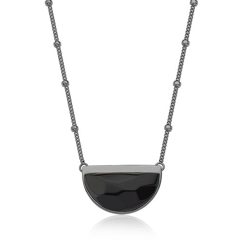 Colar Escudo - Obsidiana Negra — Ródio Negro | Aimer Joias | semijoia feminina pedra natural