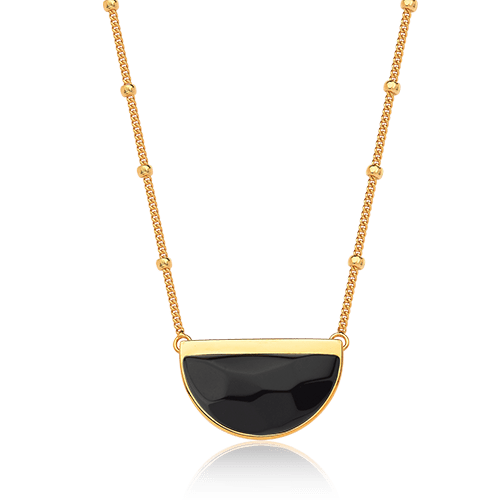 Colar Escudo - Obsidiana Negra — Ouro 18K | Aimer Joias | semijoia feminina pedra natural