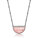 Colar Escudo - Quartzo Rosa — Ródio Negro | Aimer Joias | semijoia feminina pedra natural