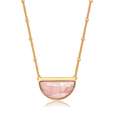 Colar Escudo - Quartzo Rosa — Ouro 18K | Aimer Joias | semijoia feminina pedra natural