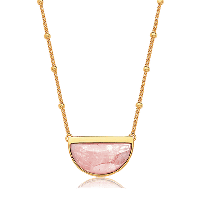 Colar Escudo - Quartzo Rosa — Ouro 18K | Aimer Joias | semijoia feminina pedra natural