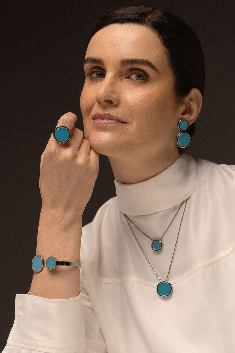 Colar Eterno - Ágata Azul Céu Semijoias de luxo e design exclusivo