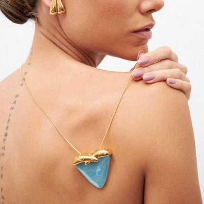 Colar Incondicional - Ágata Azul Céu Semijoias de luxo e design exclusivo