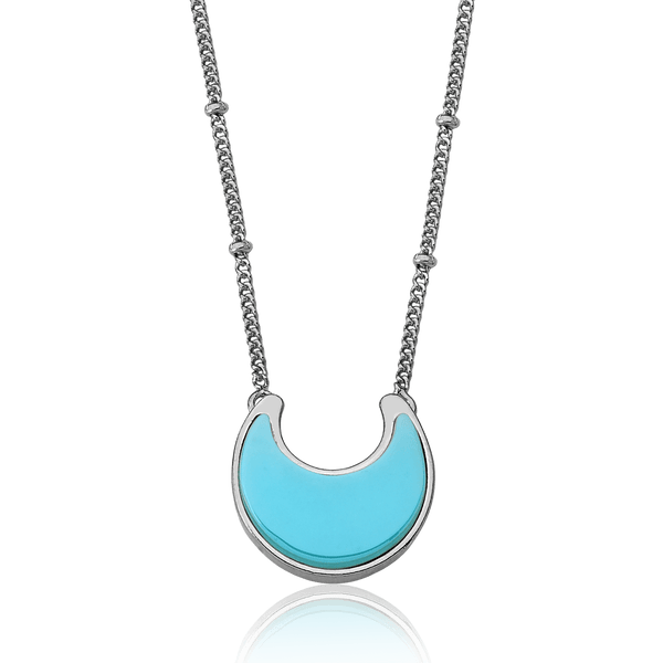 Colar Lua - Ágata Azul Céu — Ródio Negro | Aimer Joias | semijoia feminina pedra natural