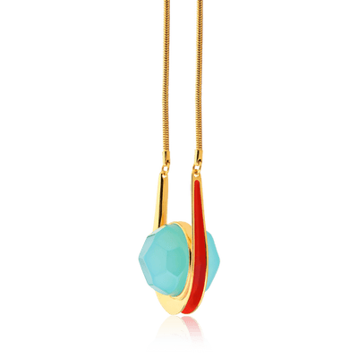 Colar Magnetismo - Esmaltado Laranja/Ágata Azul Céu — ângulo 2