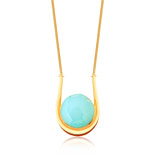 Colar Magnetismo - Esmaltado Laranja/Ágata Azul Céu